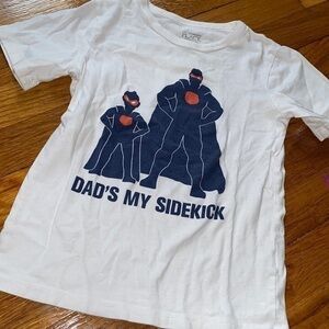 Dad is my sidekick super hero t shirt 5T fit is 4T gently used.